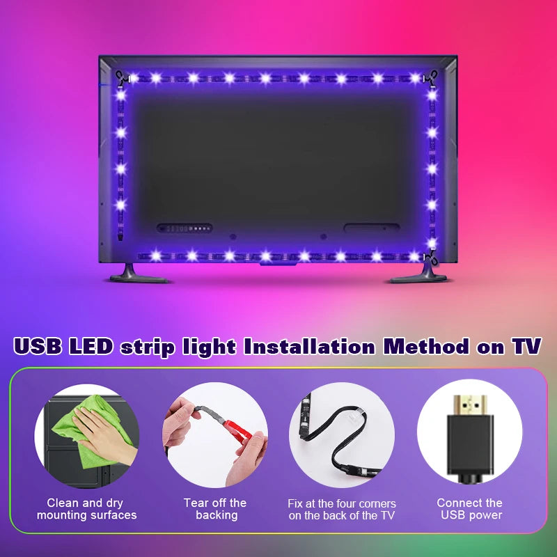 Ambient TV LED Backlight Kit - 4K HDMI-Compatible, RGB Strip Lights, Screen Sync, EU/US Plug