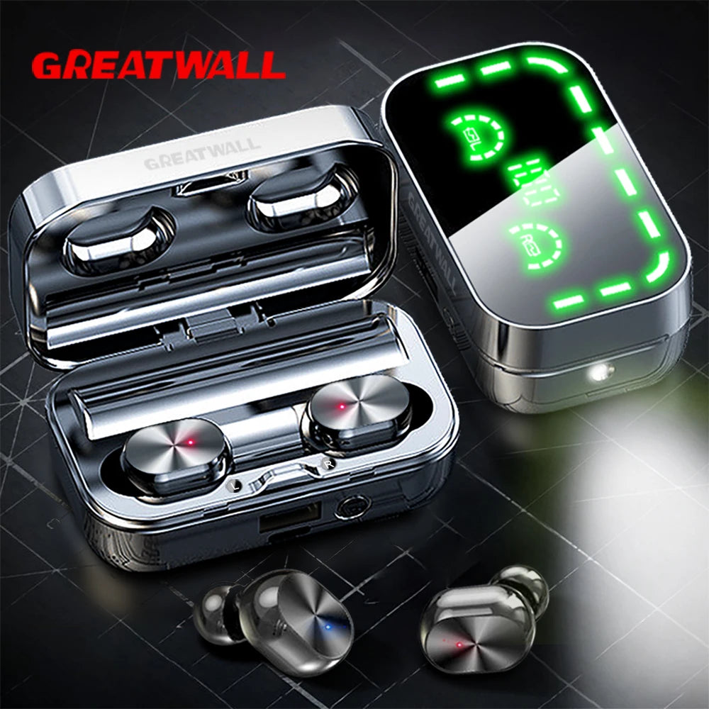 TWS Wireless Earphones - Digital Display, Sports Gaming Headsets, HiFi Stereo, LED Flashlight