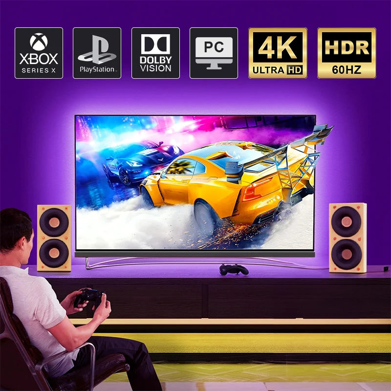 Ambient TV LED Backlight Kit - 4K HDMI-Compatible, RGB Strip Lights, Screen Sync, EU/US Plug