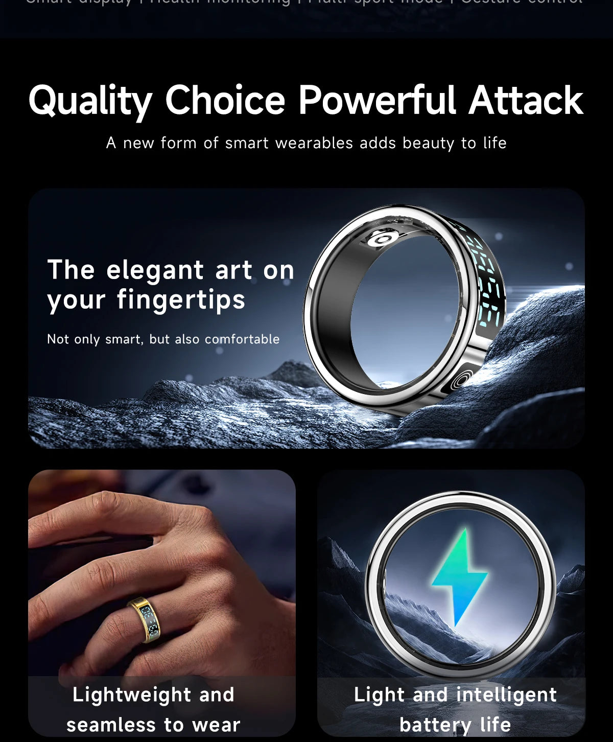 Smart Ring with Charging Case | Waterproof Health Tracker, Heart Rate & Sleep Monitor