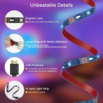 Ambient TV LED Backlight Kit - 4K HDMI-Compatible, RGB Strip Lights, Screen Sync, EU/US Plug